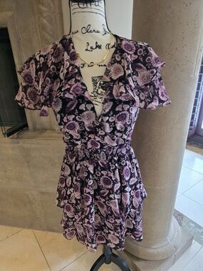 Rebecca Minkoff Black and Lavender Floral Ruffle Dress